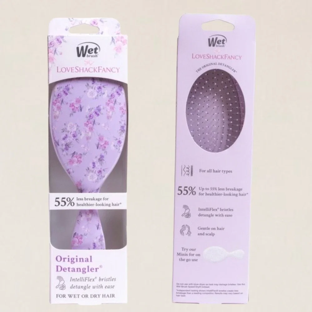 Wet Brush LoveShackFancy Floral Hair Brush Set Original Mini Keychain Lilac NEW